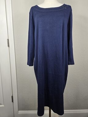 Karen Scott Sport Navy Knit Dress XL NWT Boat Neck Button Shoulder Comfy Travel
